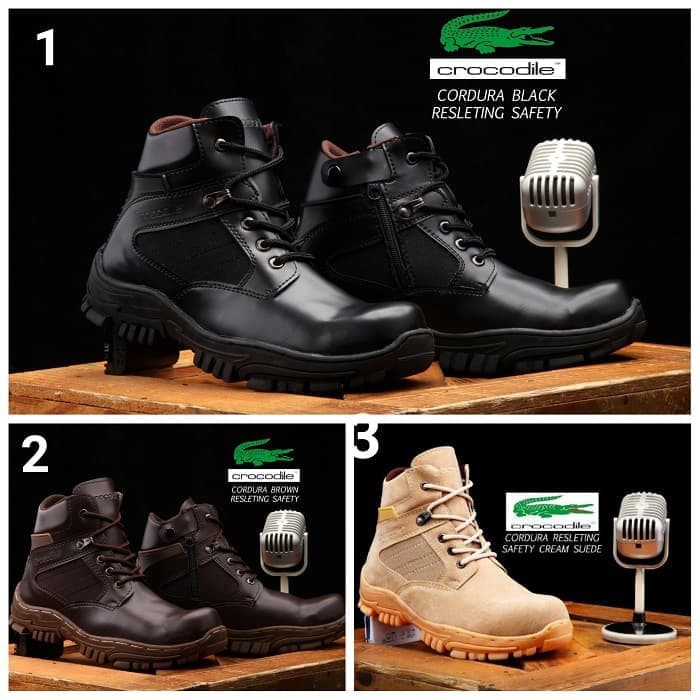 sepatu pria boots crocodile cordura BITE safety tracking sleting ujung besi