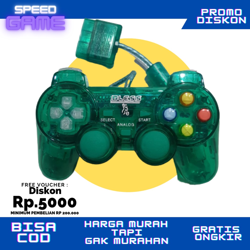 Stik stick PS 2 PS2 TW BLESS Transparan Lampu Warna Kelap kelip