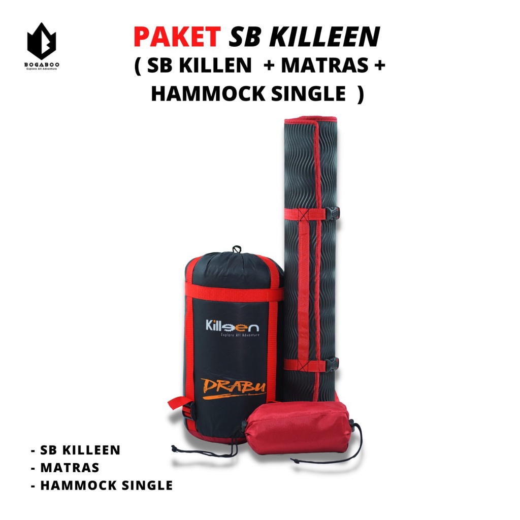 PAKET HEMAT - Matras Camping + Hammock Single- Kantong tidur + Sleeping Bag Killeen Seri Drabu