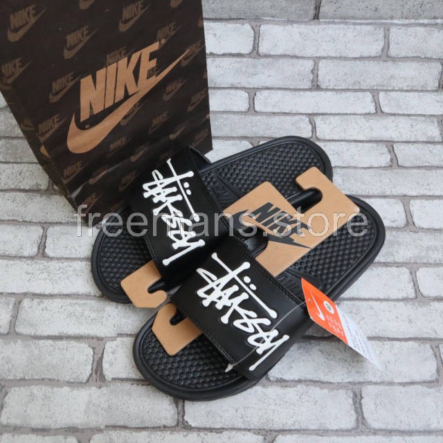 Sandal Nike Benassi X Stussy termurah terlaris sendal cowok cewek black white slide loafers original