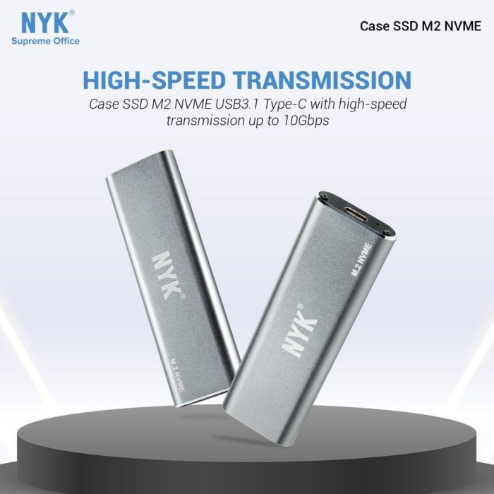 Case ssd m2 nvme nyk aluminum usb 3.1 type-c 10Gbps enclosure