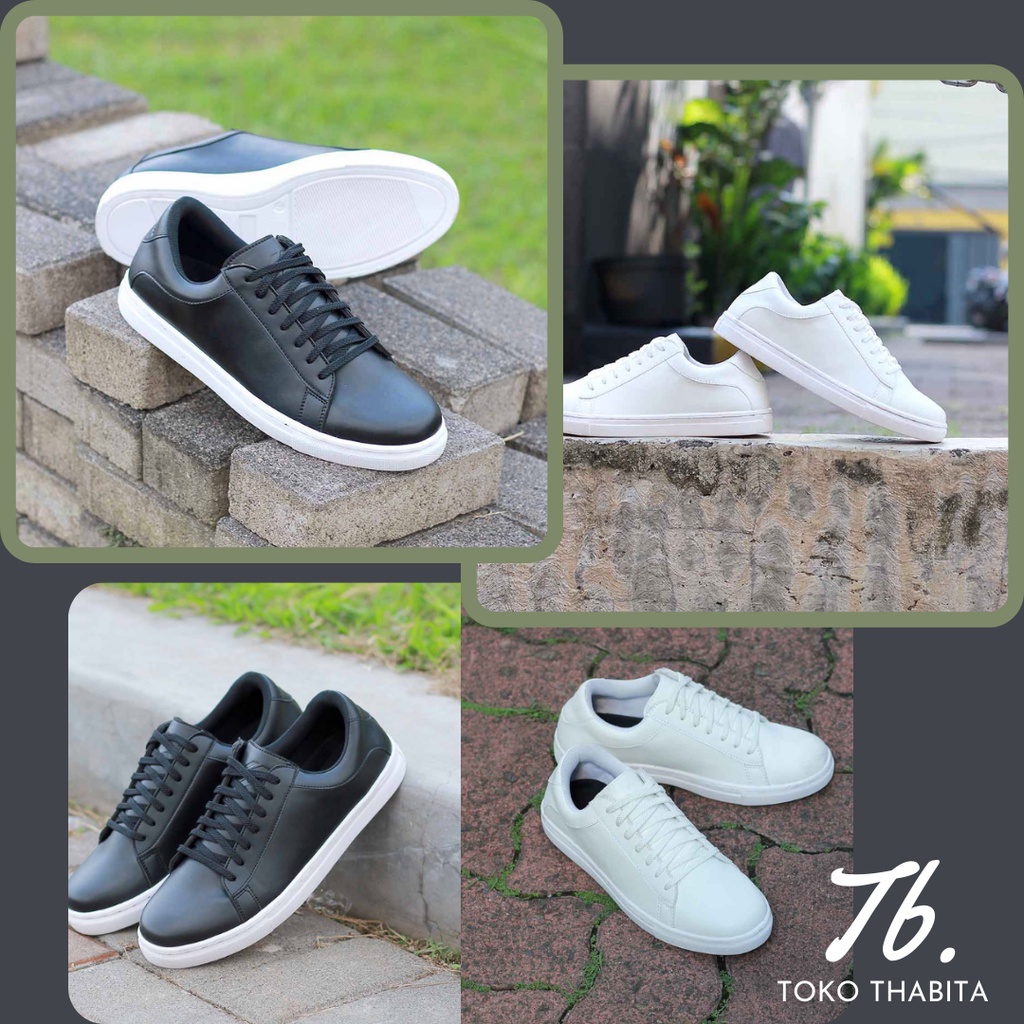 Sepatu Casual Sneakers Pria Kulit Sintetis Kuzatura Original Warna Putih Hitam