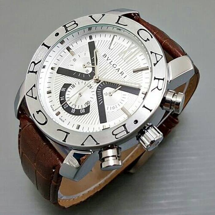 Jam Tangan Pria / Cowok Bvlgari X Ray Automatic Leather Brown Silver