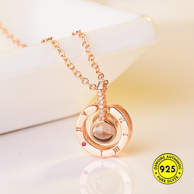 Kalung S925 Sterling Silver Liontin Berlian Bentuk Hati Warna Rose Gold Untuk Wanita