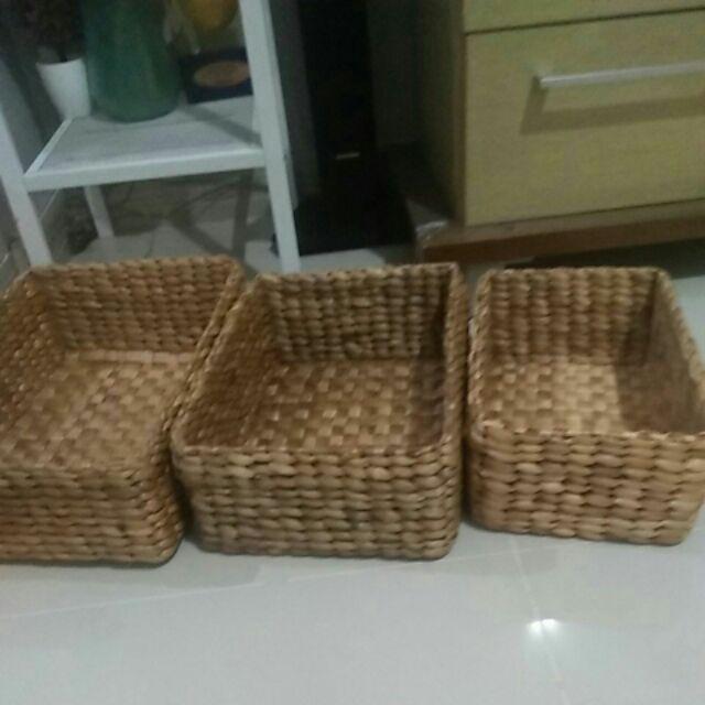 Keranjang Anyaman Enceng Gondok/kotak Box Organizer 1set Isi3