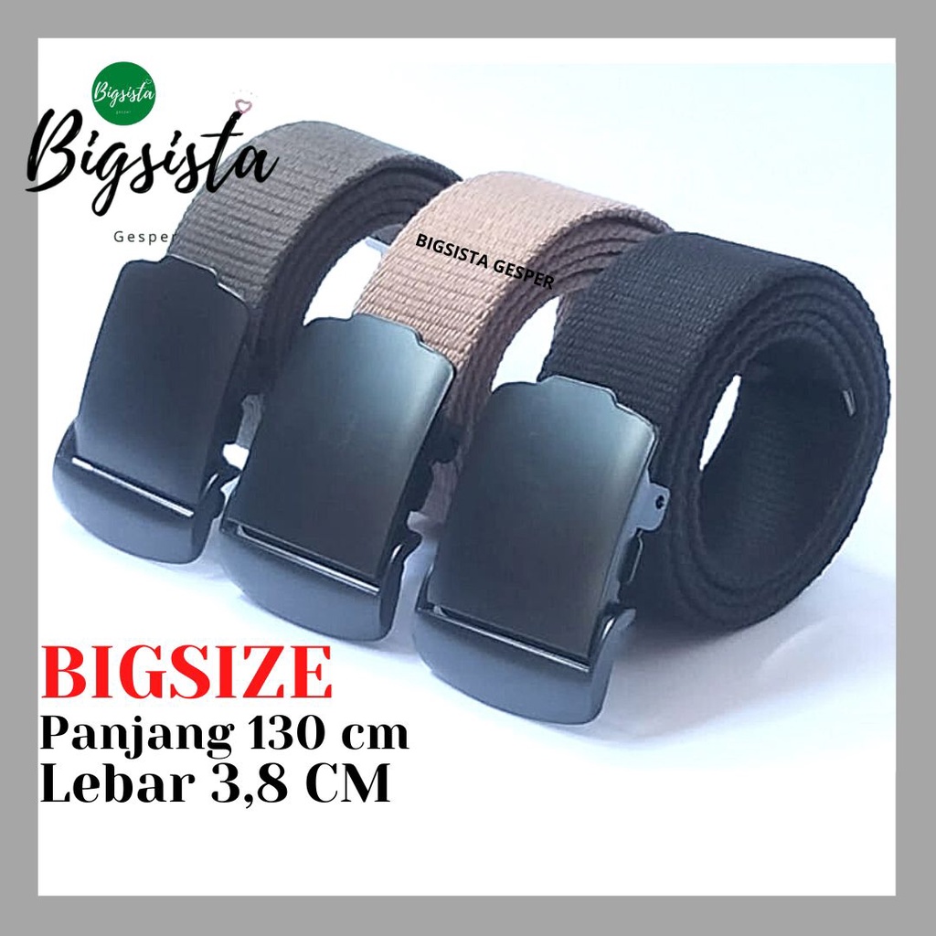 Ikat Pinggang Pria Katun Kanvas Kepala Jepit Tactical Ukuran Jumbo Gesper Cowok Canvas Nylon Panjang Bigsize