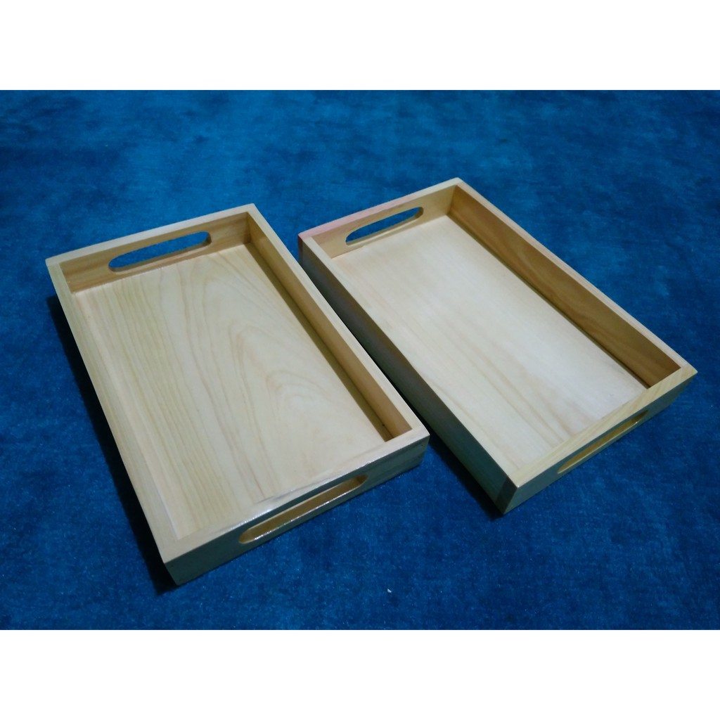 Baki Kayu / Nampan Kayu / Tray kayu Pinus 35 x 25 cm Pegangan Datar