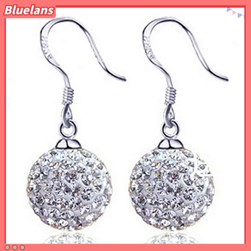 Bluelans Anting Kait Gantung Lapis Silver Hias Kristal Keramik Untuk Wanita