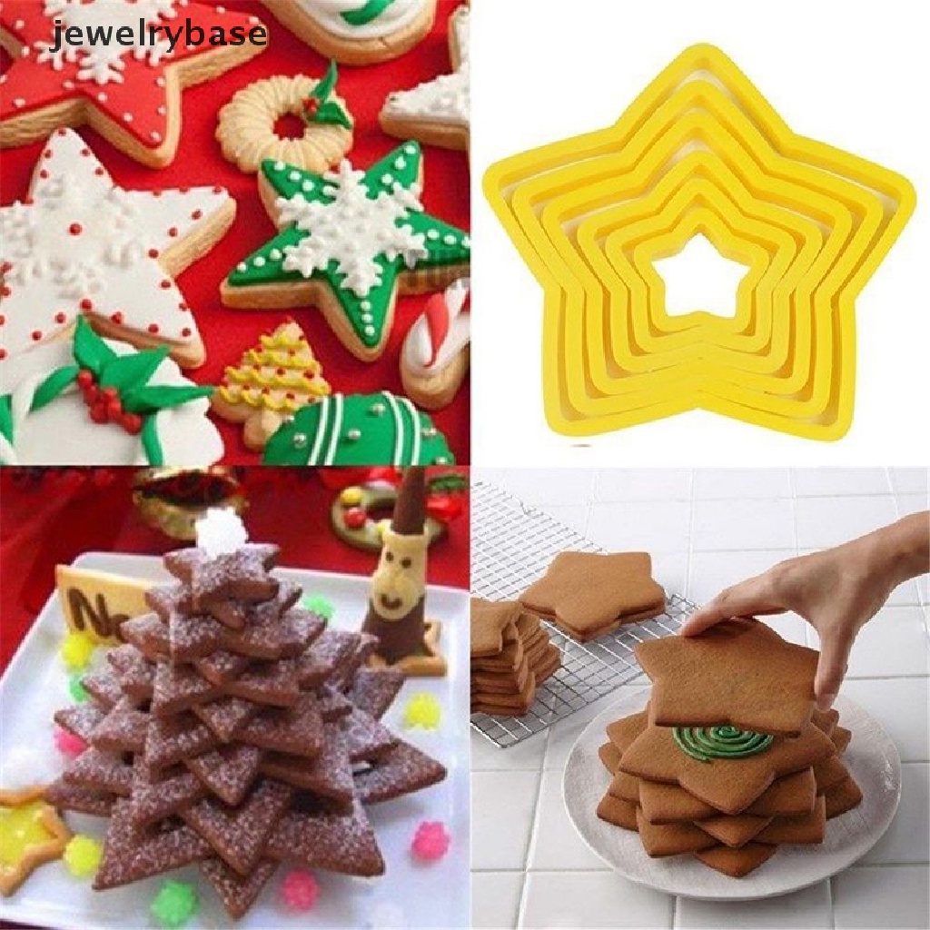 6 Pcs / set Cetakan Pemotong Kue Biskuit Bentuk Pohon Natal Bintang