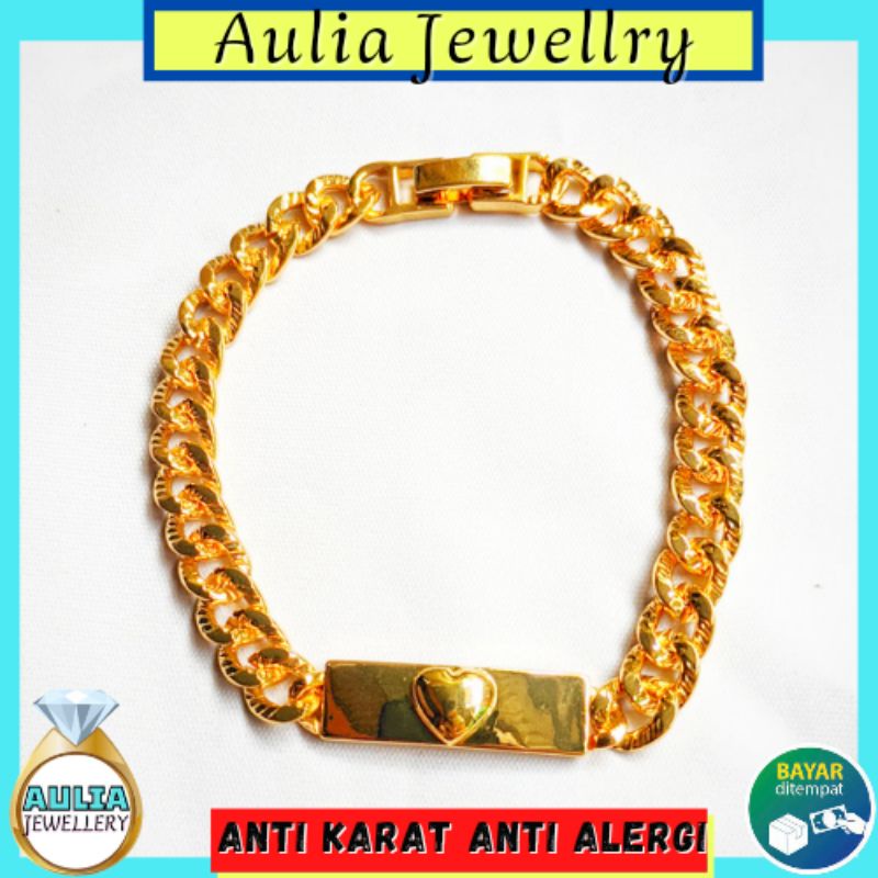 Gelang Rantai Plat Polos Lapis Emas
