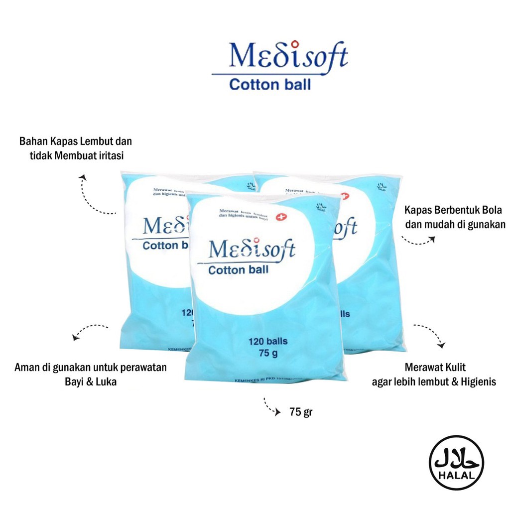 Medisoft Cotton Ball isi 120 Balls / Kapas Bulat