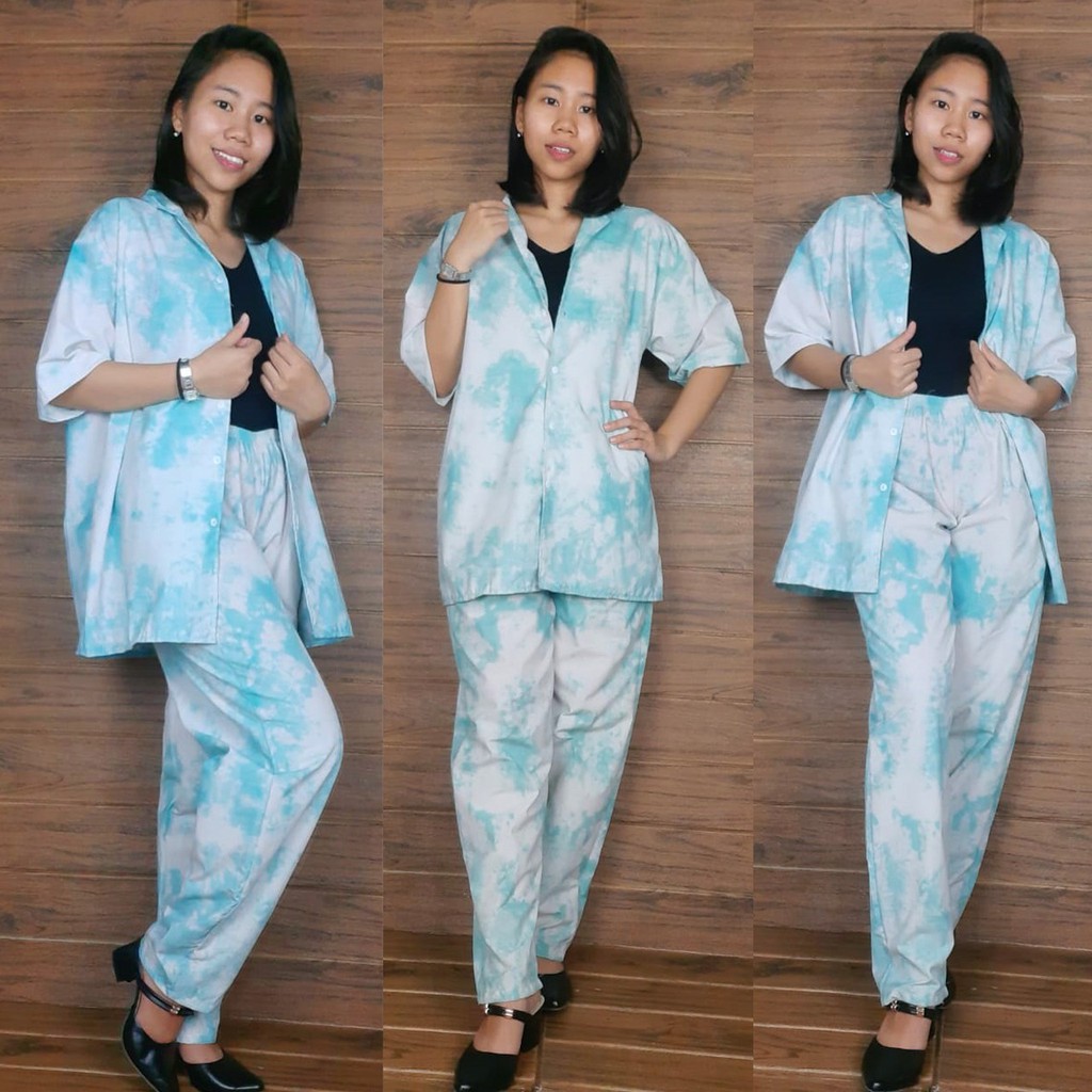 SB Collection Suryana Stelan Atasan Kemeja dan Celana Panjang Tie Dye Wanita