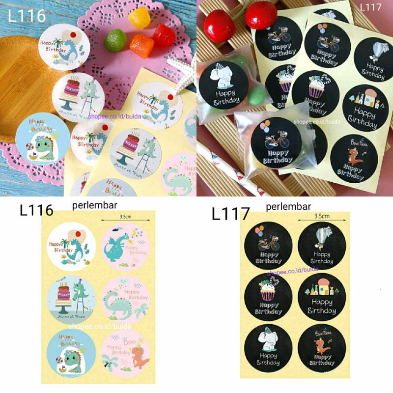 

label stiker sticker happy birthday motif dino dinosaurus dinosaur tema anak-anak kids ultah ulang tahun segel kemasan L116 L117 kado gift hampers hangtag topper tart cake cupcake amplop dus box kotak kue souvenir