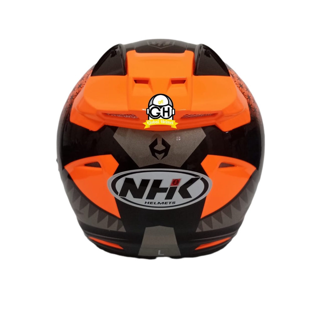 HELM NHK R1 MOTIF BIZARE ORANGE FLO SILVER NHK R-1 BIZARE ORANGE FLOURECENT SILVER DOUBLE VISOR