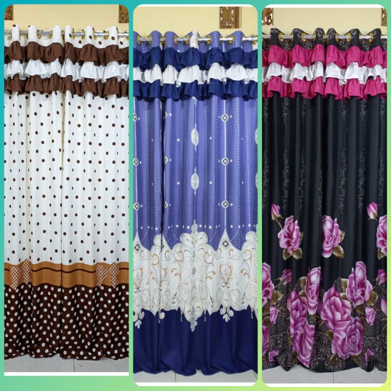 Jual Gorden Jendela Pintu Motif Model Smokring Rumbai Poni Susun Pita