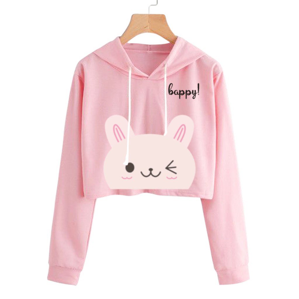 Bess - Sweater Hoodie Crop Murah / Sweater Hoodie Crop HAPPY CAT