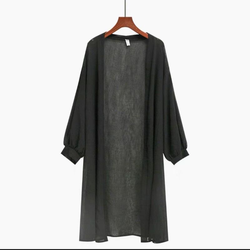 Outer katun | Long outer | Cardi | Cardigan polos hitam