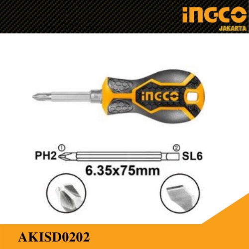 Obeng Mini 2 Arah / 2 Way Stubby Screwdriver (PH2+SL6) INGCO AKISD0202