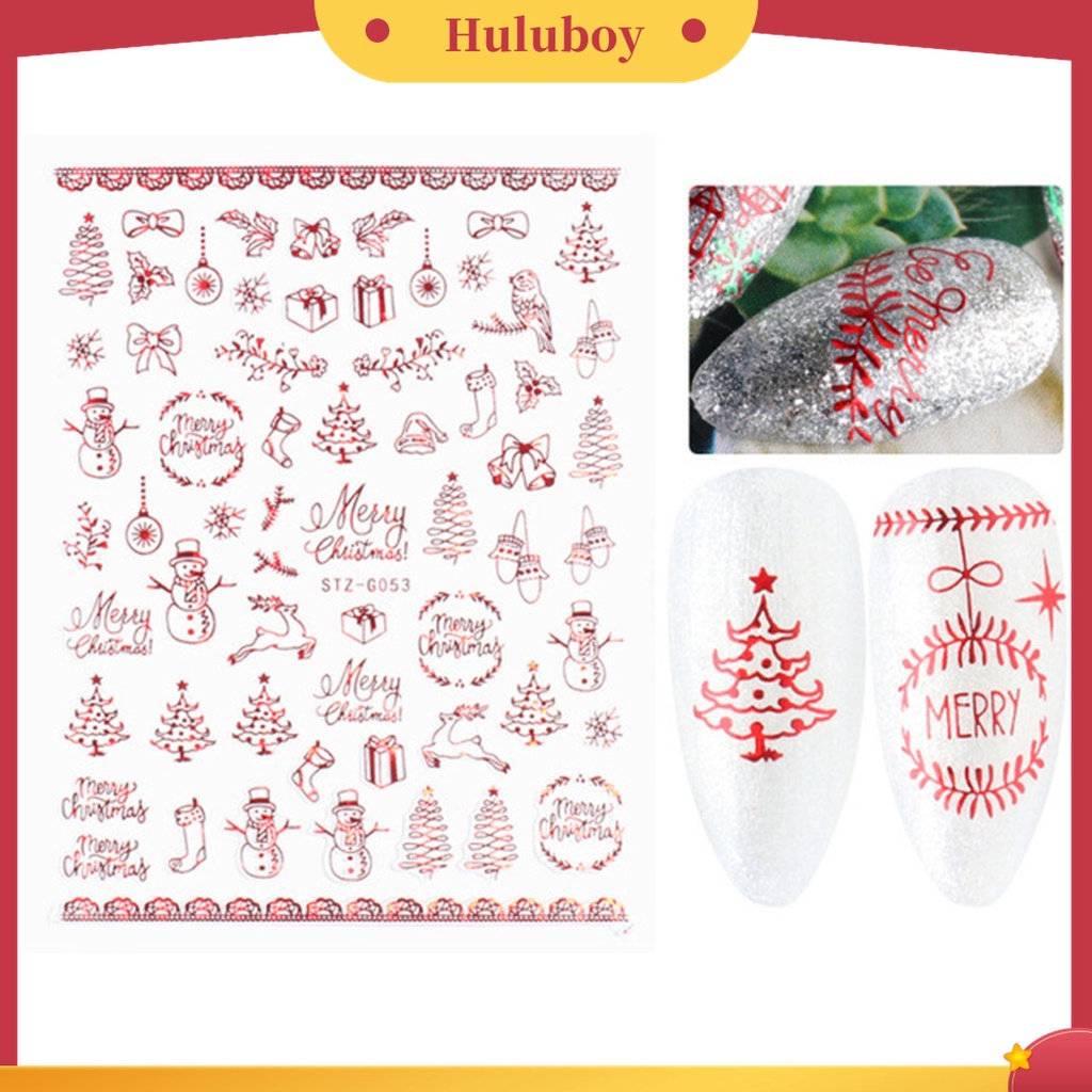 Huluboy Huluboy♡ Stiker Kuku Motif Rusa / Snowflake / Snowman Untuk Dekorasi Nail Art / Manicure DIY