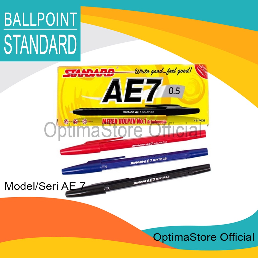 Jual Pulpen/Pena Standard AE7 Hitam|Biru|Merah | Shopee Indonesia