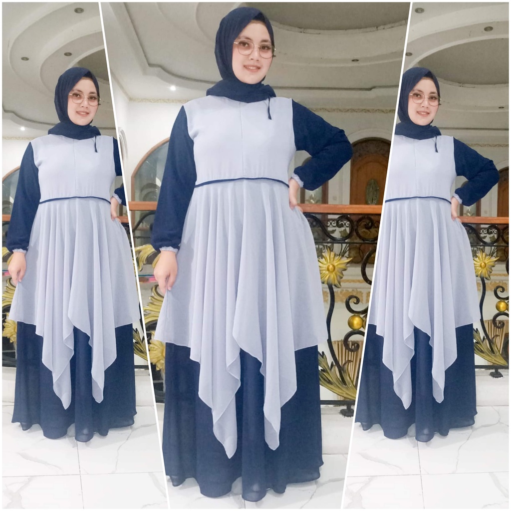 gamis ceruty rempel kombinasi /gamis syarii ceruty bebydoll umpak /gamis ceruty susun terbaru/abaya modern