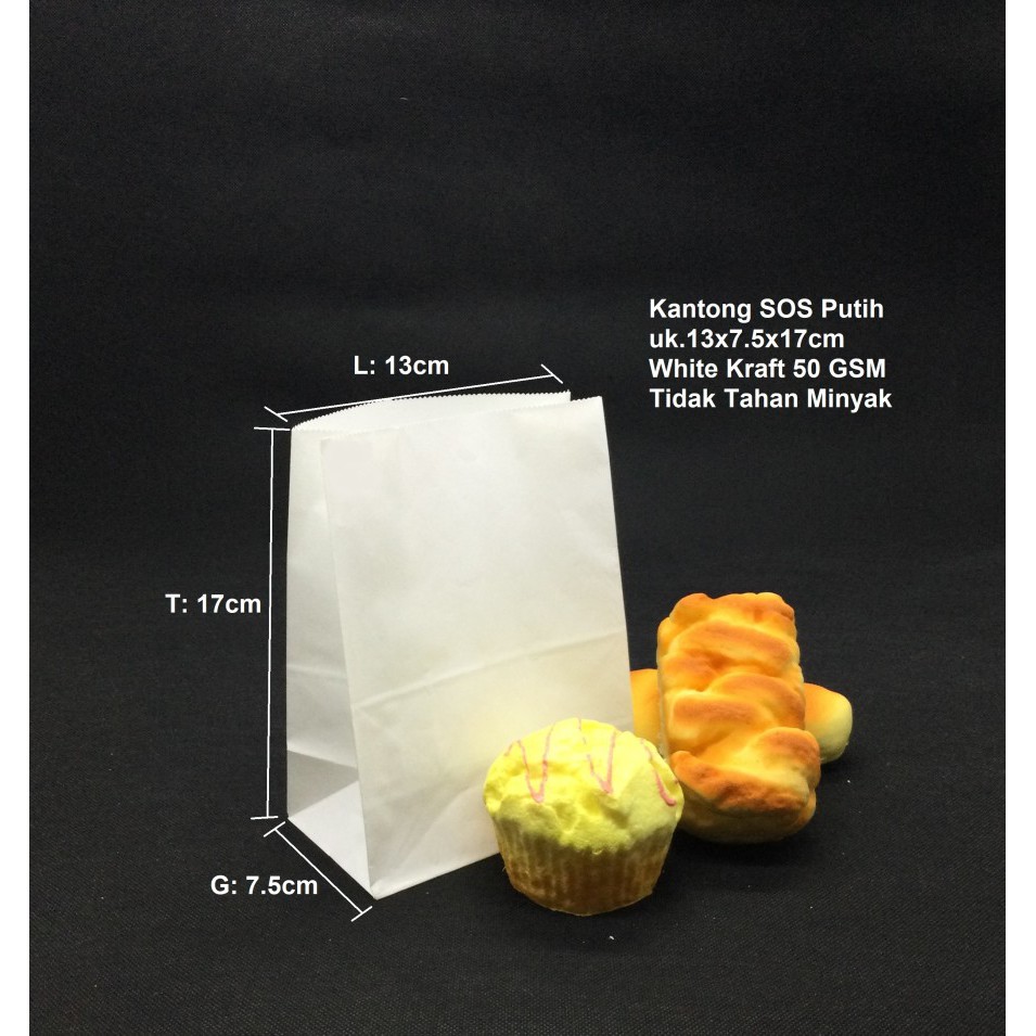 

Paperbag SOS TIPIS PUTIH S 13x7.5x17 cm 100 Pcs BP50/231375
