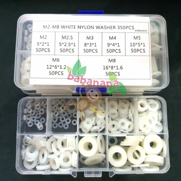 350pcs washer nylon white M2 M2.5 M3 M4 M5 M6 M8 ring cincin putih