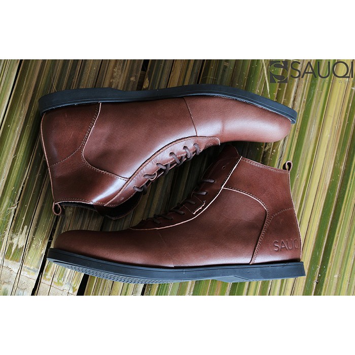 Sepatu Boots Pria Sauqi NVM Racing Brown Kulit Casual Kerja Kantor