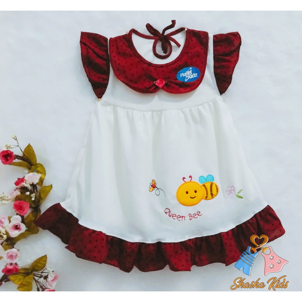 [L-018] Baju Bayi Perempuan/ Dress Bayi Perempuan Planet Kids cantik motif lucu 3-9 bln