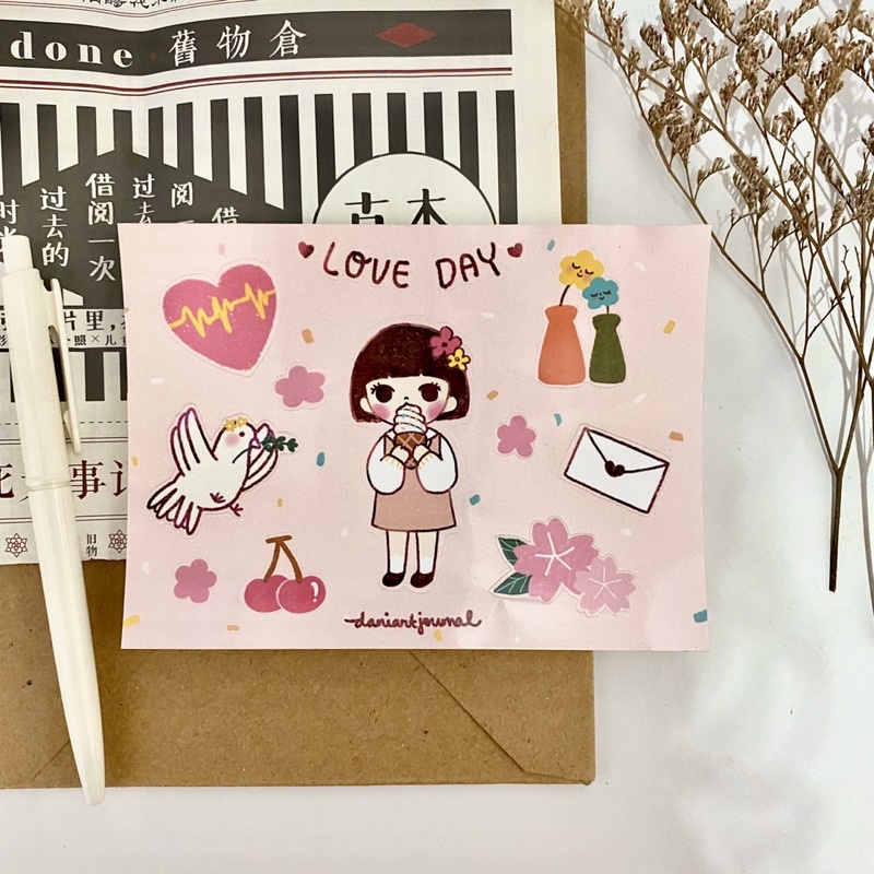 

Sticker Sheet Journaling Decoration Waterproof A6 - Stiker Love day