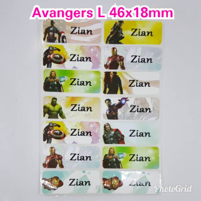 

label nama AVENGERS ANVANGERS MARVEL CAPTAIN AMERICA IRIONMAN HULK