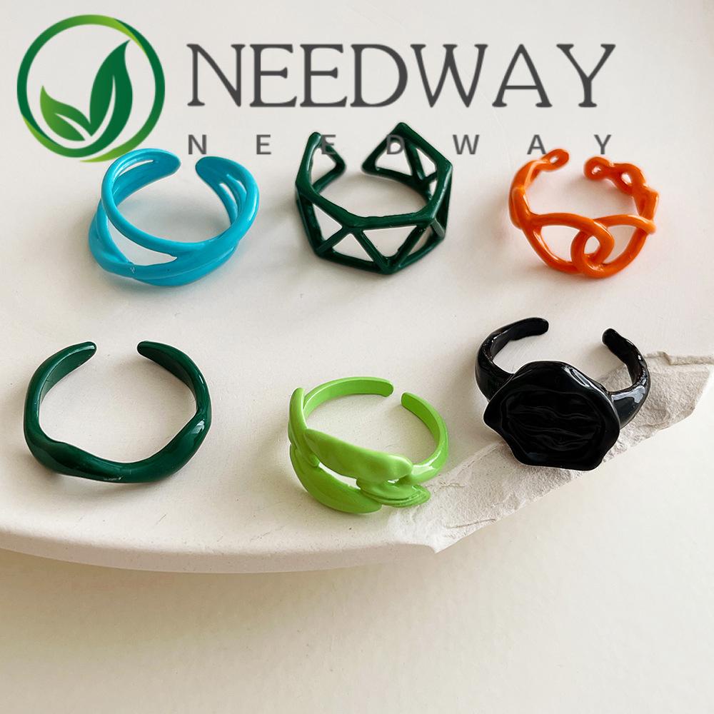 Needway  Geometric Finger Ring Hollow Cross Knot Open Rings Women Trendy Elegant Cool Drip Glaze Girls Fashion Jewelry