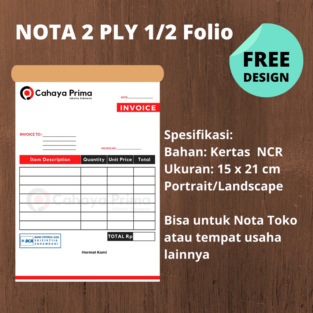 

CETAK BUKU NOTA 1/2 FOLIO