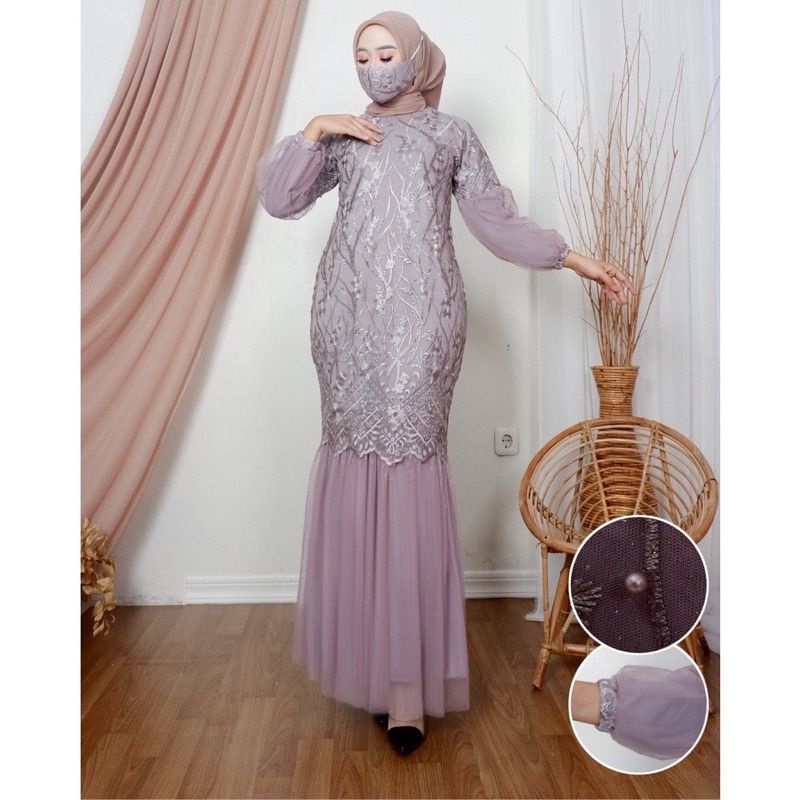 GAMIS DUYUNG MARISCA / GAMIS DUYUNG TUTU BRUKAT TILE MUTIARA / GAMIS TERBARU /GAMIS MEWAH PESTA MUSL