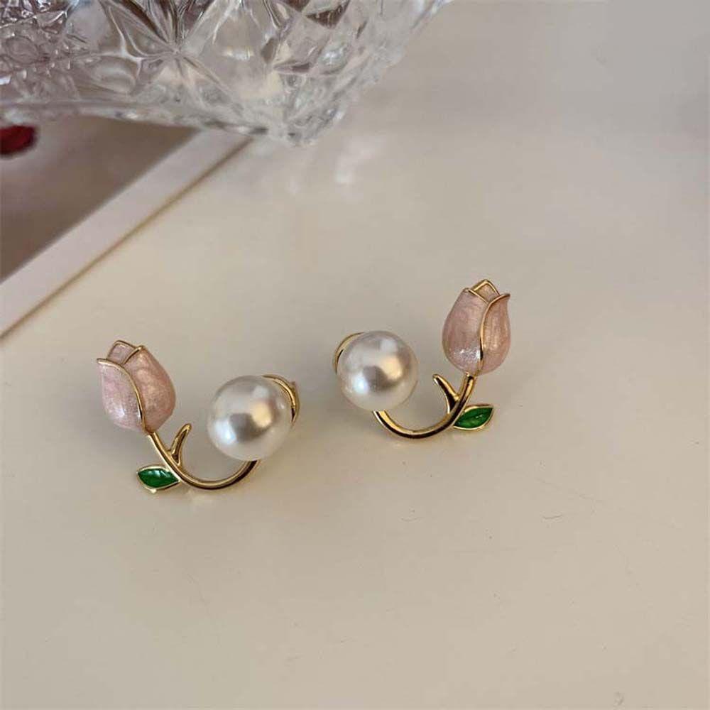 Needway Bunga Ear Studs Elegan Gaya Korea Gadis Hadiah Perhiasan Aksesoris Mutiara Imitasi Wanita Pearl Studs