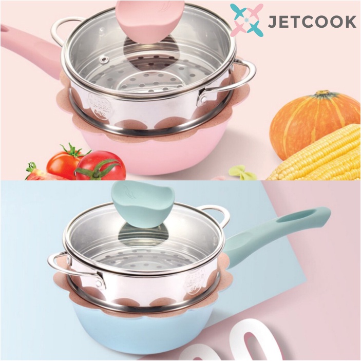 JetCook Baby Cookware Milk Pan dan Steamer 16cm - Panci dan Kukusan untuk Bayi - Pink