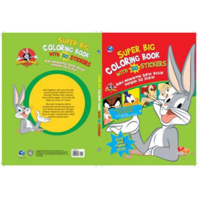 "BUKU MEWARNAI ANAK ORI" Super Big Coloring Book With 50 Stickers, Bugs Bunny And Friends