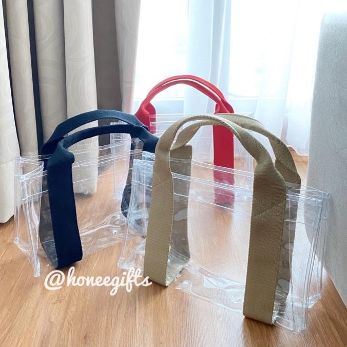 Terbaru 3Pcs Tas Mika Transparan Clear Handbag Pvc Tote Hampers Natal Goodie | Natal