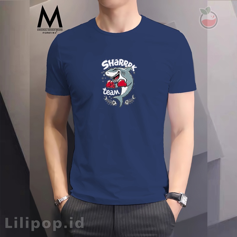 Lilipop Kaos Pria Shark Time Baju Distro Basic Tshirt Kasual