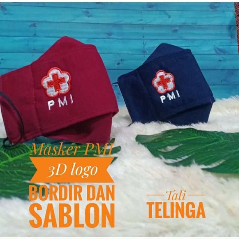 Masker Palang Merah Indonesia (PMI) 3D logo bordir dan sablon