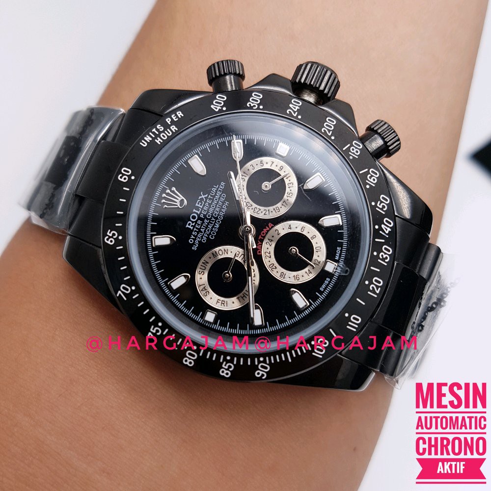 Jam Pria Automatic Rolex Daytona Oyster Perpetual R0954 Super Chrono - Black (hargajam harga jam m