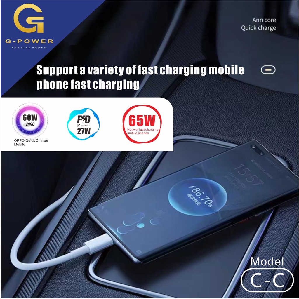 G-POWER Kabel Data Charger Type C To USB C Cable 20W Fast Charging Power Delivery Bergaransi