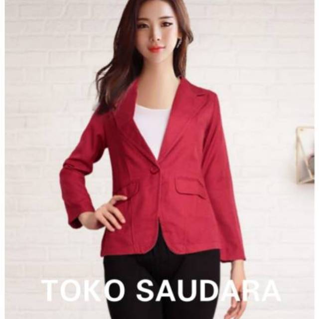 Blazer formal wanita merah lengan panjang