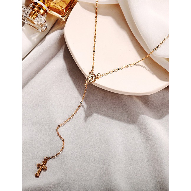 LRC Kalung Fashion Golden Our Lady Of The Cross Necklace D98789