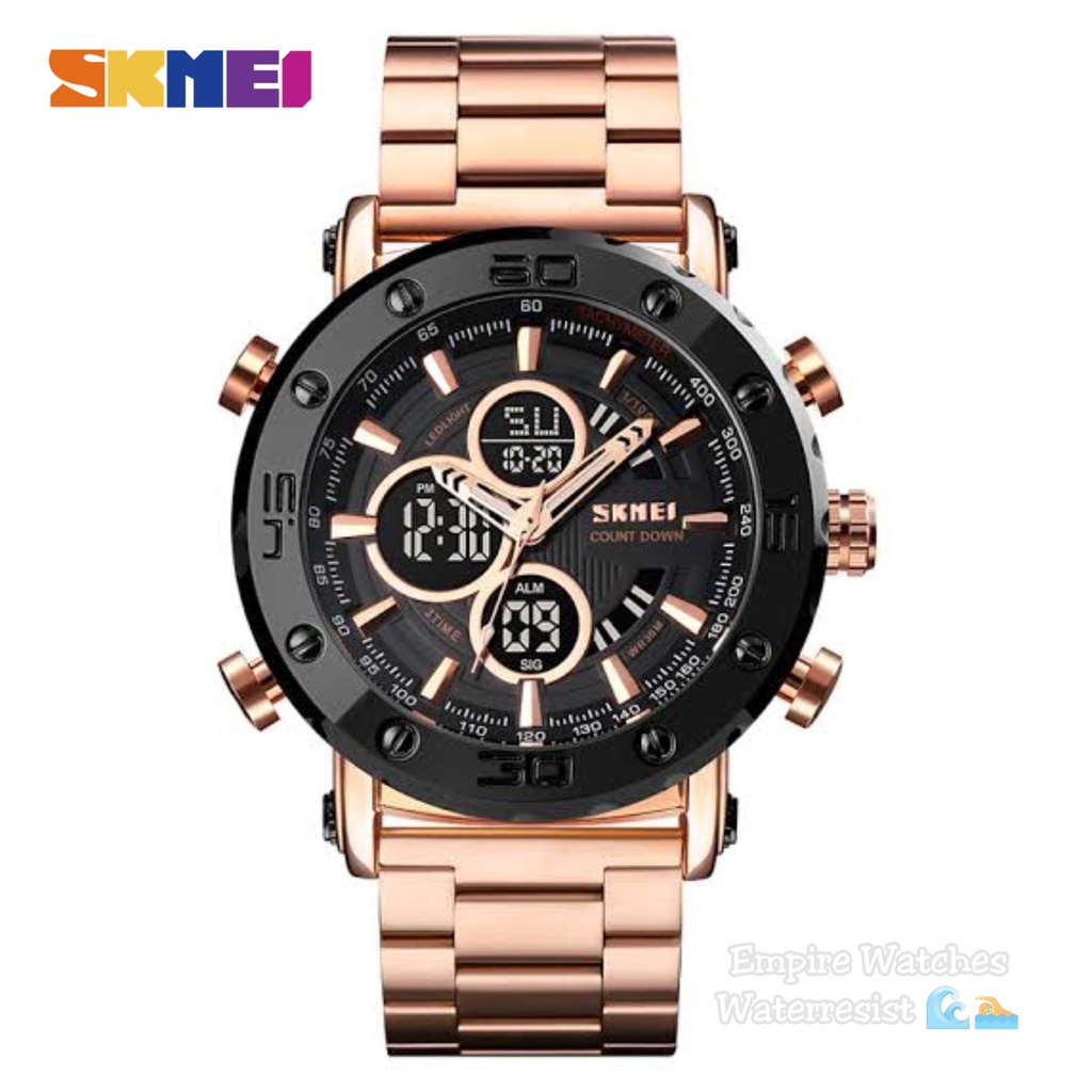 Empirewatches Jam Tangan Skmei 1636 Pria Analog Digital Rantai Stainless Kualitas Original Waterproof