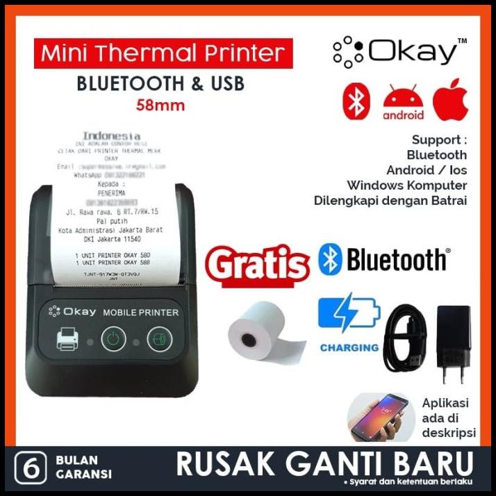 Printer Bluetooth Pos Kasir / Ppob Mini 58Mm Thermal Ok-58B