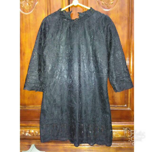 [Preloved] Blouse Hitam Lace Brukat Full Furing Preloved
