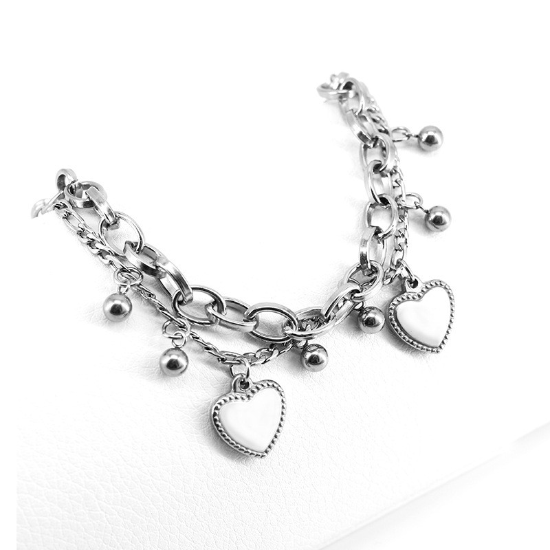 Multilayer Love Round Bead Pendant Bracelet Titanium Steel Retro Fashion Hip Hop Bracelet