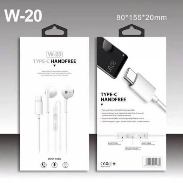 Headset TYPE C W20 Enjoy Music HF Colokan Type C Original Suara Bagus