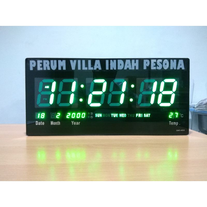 Jam Dinding Digital Sonifer 46 x 22 cm LED Biru / Hijau FREE CUSTOM NAMA